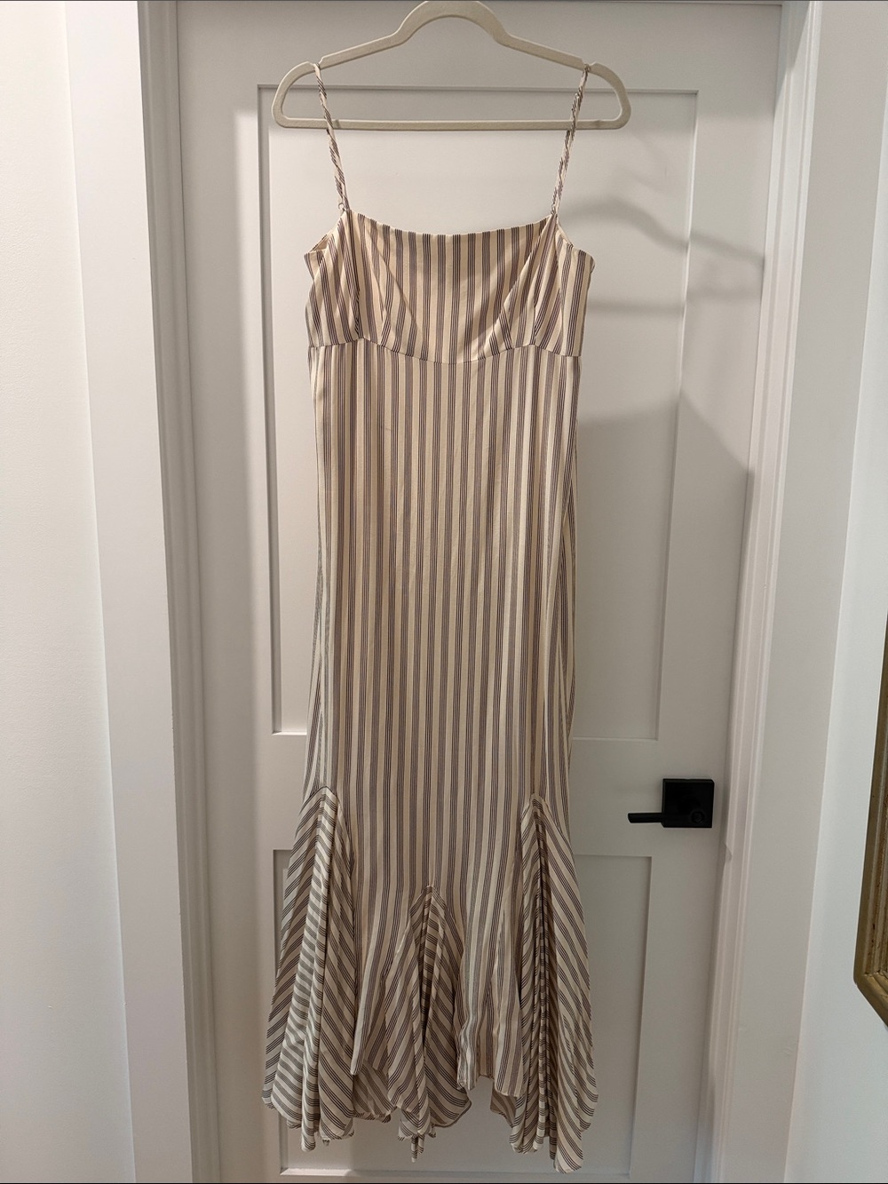 ANTONIO MELANI Beige and White Striped Midi Slip Dress